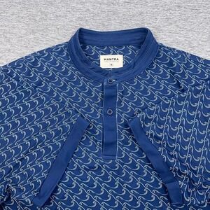 Mantra Polo Shirt Mens Medium Blue Waves Band Collar Performance Stretch Golf